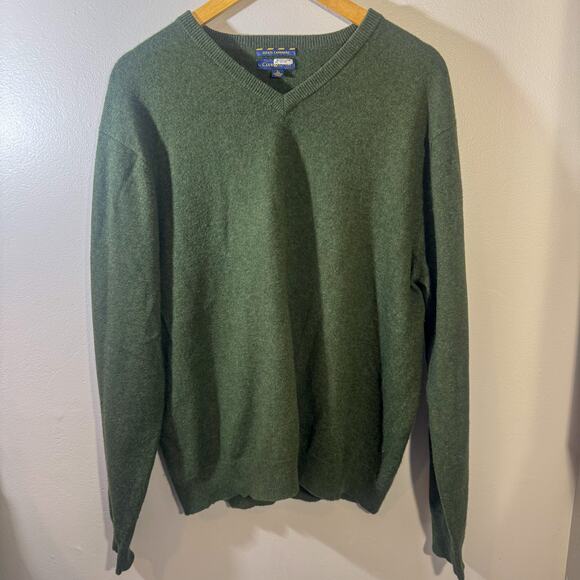 Club Room Estate 100% Cashmere V-Neck Sweater | Vintage-Style Forest Green - Picture 1 of 4
